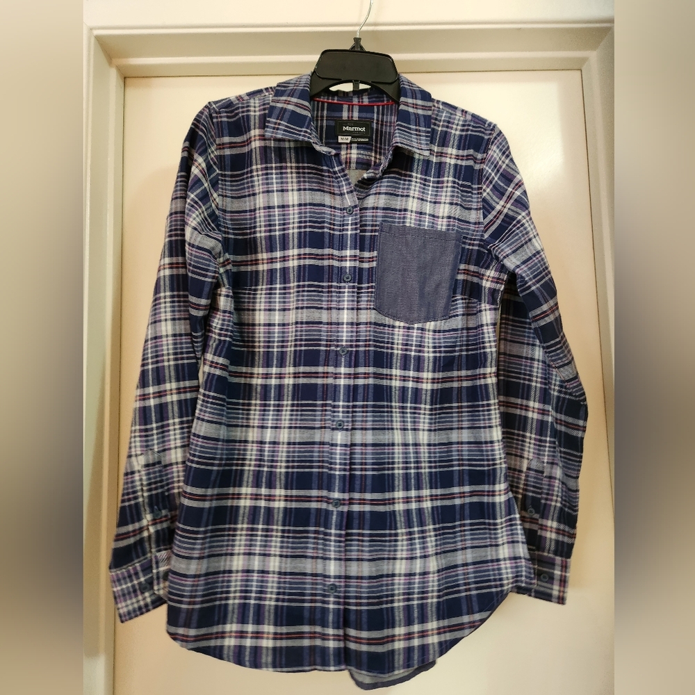 Marmot Women's Lakota Lightweight Flannel Denim‎ Button-down Plaid Size Medium